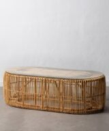 Mesa centro natural ratán / cristal 130 x 65 x 43,50 cm