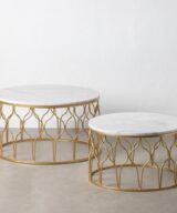 S/2 mesa centro oro-blanco metal-mármol 80 x 80 x 45 cm