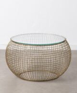 Mesa centro oro hierro / cristal salón 74 x 74 x 44 cm
