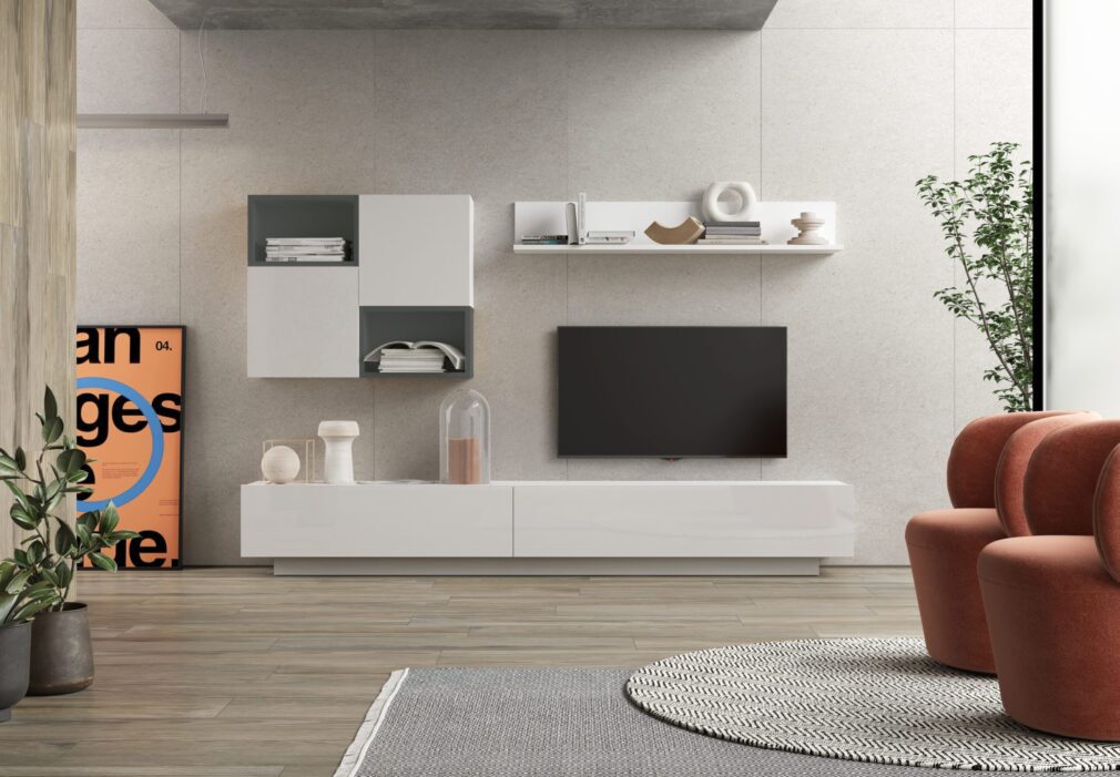 Composición modular tv BLOCK color BLANCO-GRAFITO