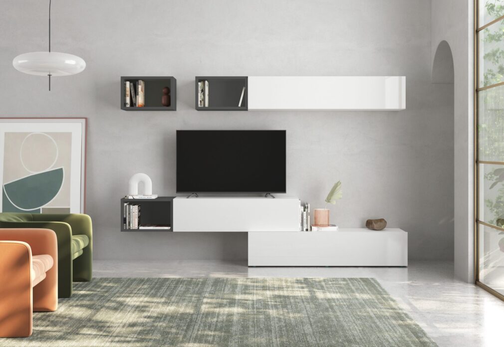 Composición modular tv BLOCK color BLANCO-GRAFITO