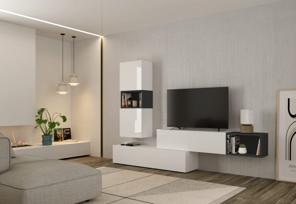 Composición modular tv BLOCK color BLANCO-GRAFITO