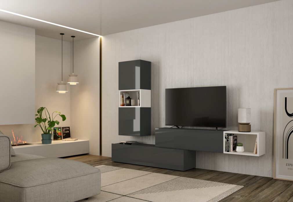 Composición modular tv BLOCK color GRAFITO-BLANCO