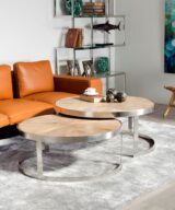 S/2 mesa centro natural madera / acero 100 x 100 x 45 cm